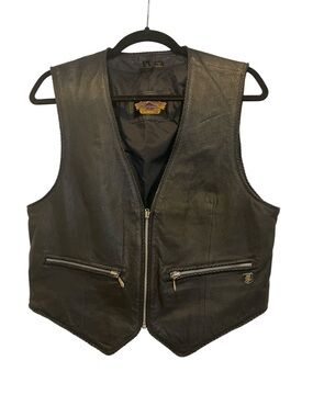 Harley-Davidson Black Leather vest with Embossed Leather Back Panel